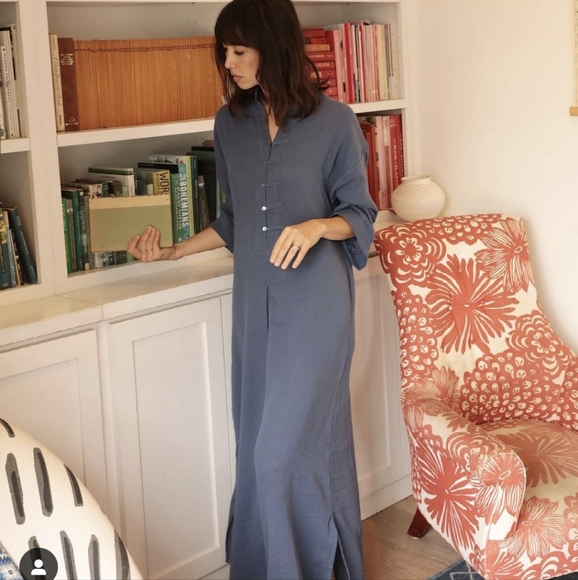 XS Oddbird Kaftan Lounge Dress in Not Quite Electric Blue - Picture 2 of 7